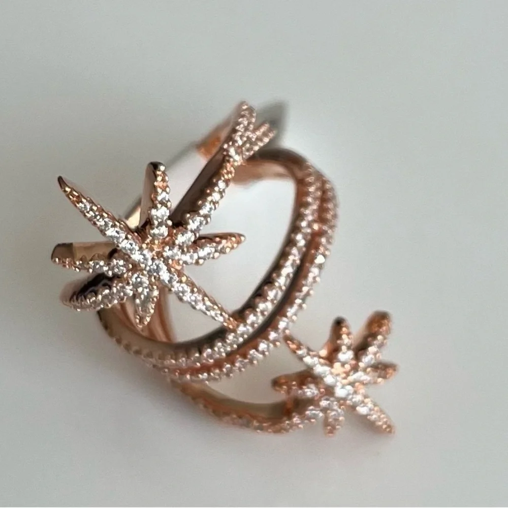 Rose Gold Starburst Pavé Wrap Ring - Women